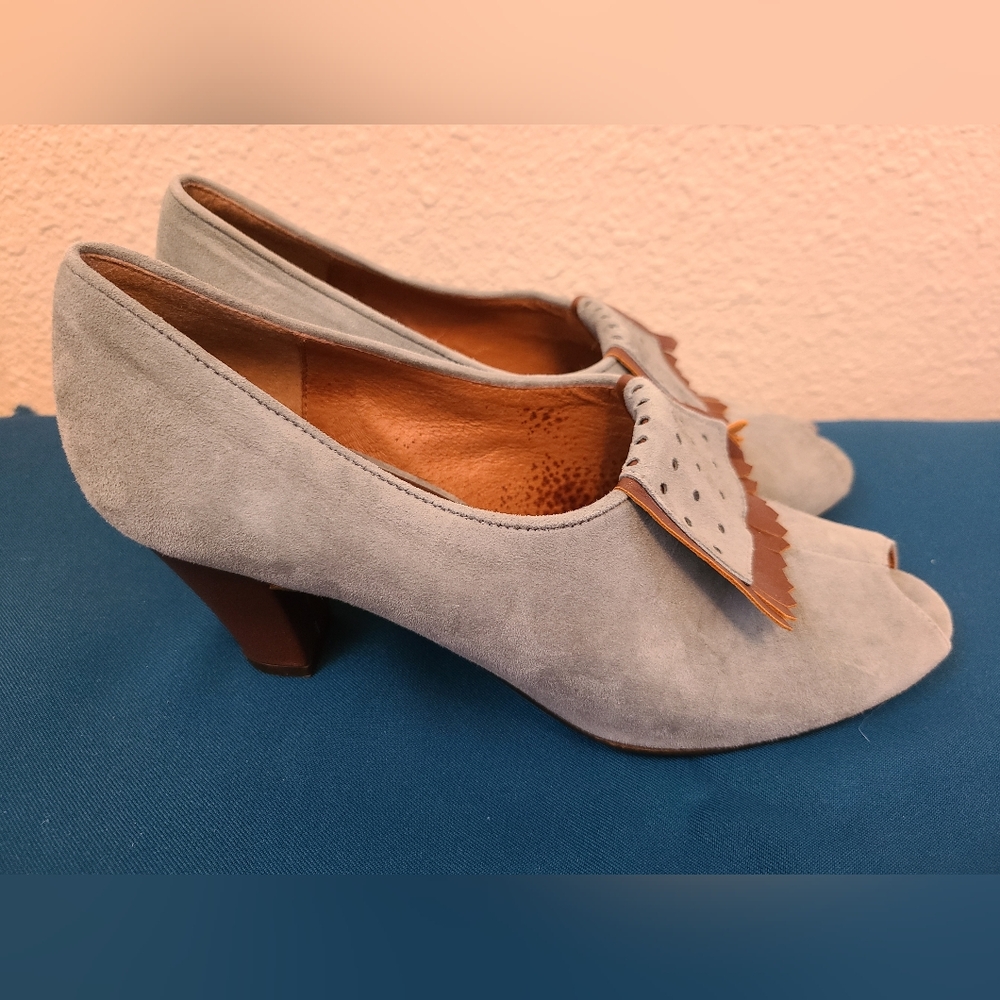 Re-mix Vintage Shoes Boulevard Grey Brown Suede Leather Repro 30s Pump Heels